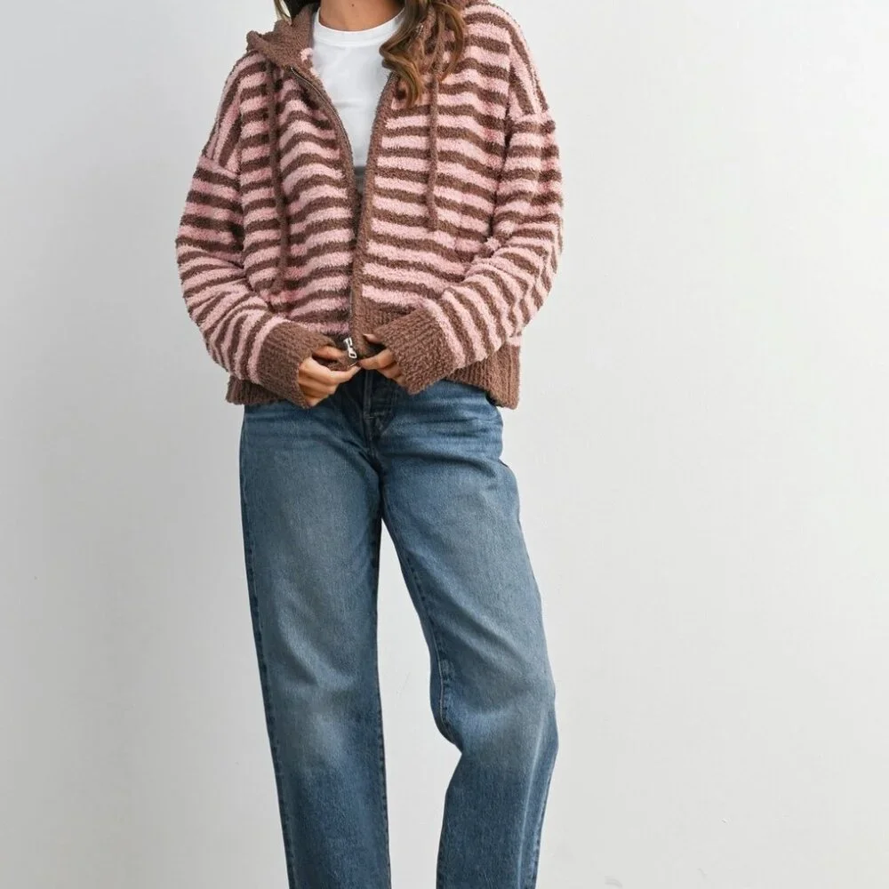 Jayden Striped Zip-Up Hooded Cardigan | Women's Fall & Winter Jacket | Striped - Picture 4 of 13